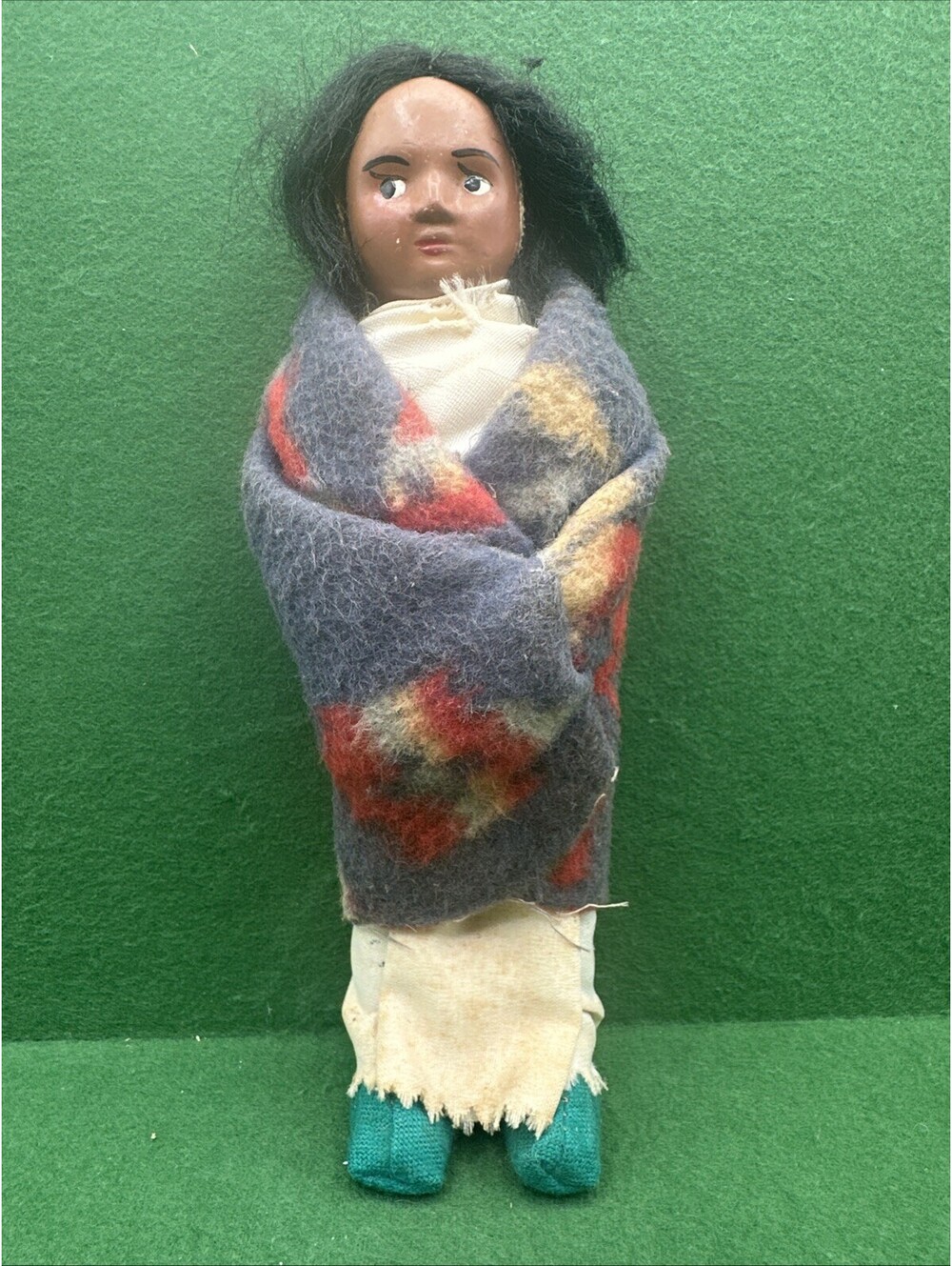 Vintage Skookum Male Indian Doll Pendelton Style Blanket  7 inches Tall